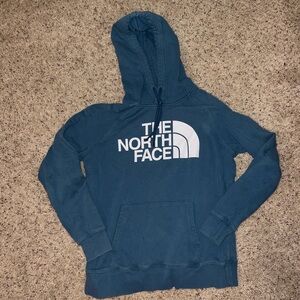 teal blue north face hoodie size small